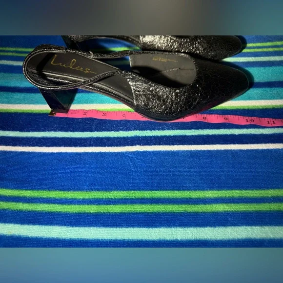 Lulus Black Embossed Pointed Toe Slingback Block Heel Shoes – Mid Heel Size 9 - Picture 8 of 9